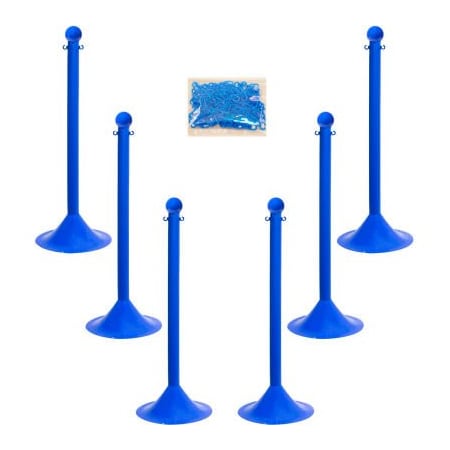 Gec Mr. Chain Light Duty Plastic Stanchion Kit With 2inx50'L Chain, 41inH, Blue, 6 Pack 71006-6
